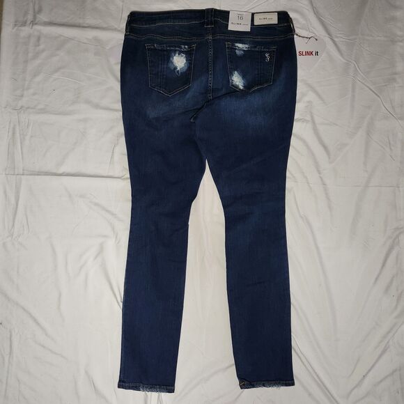 NWT Slink Jeans Womens 16 Skinny Curvy Jeans Medium Wash Distressed Acid Wash - Picture 2 of 11